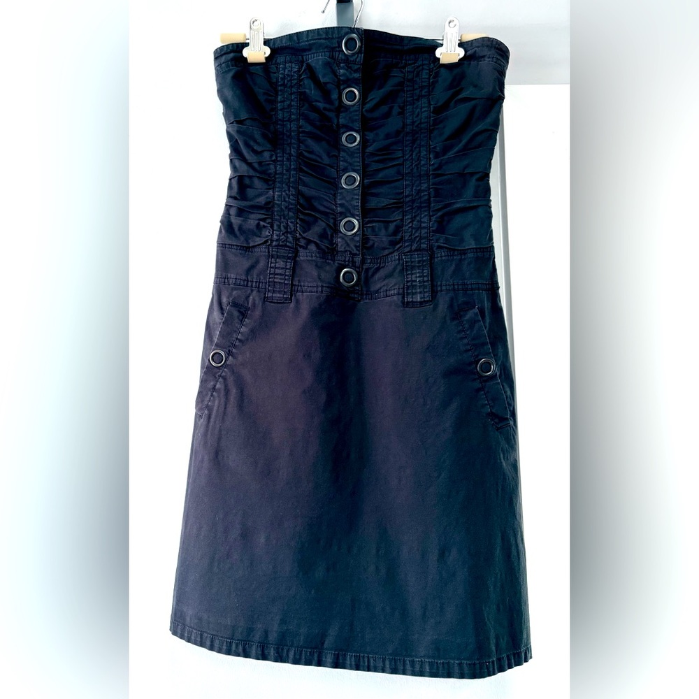 MNG Black Strapless Button-Front Dress